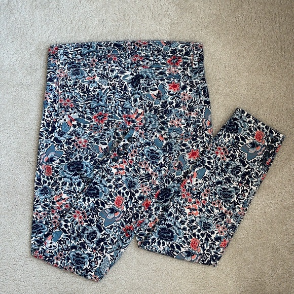 Tory Burch Floral Printed Straight Leg Pants Women’s 26 Blue and Pink - Picture 5 of 7